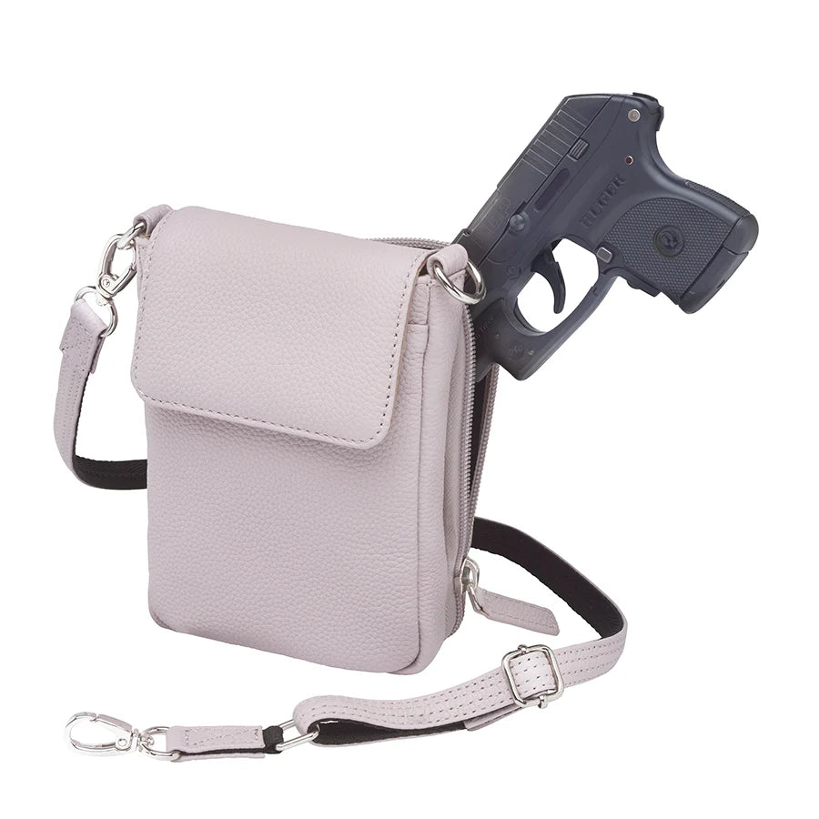 Leather Crossbody Phone Pouch Concealed Carry Purse Cowhide - Lavender