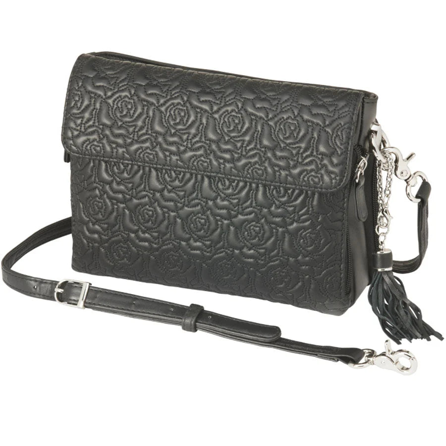 Leather Clutch Concealed Carry Purse Embroidered Lambskin - Black