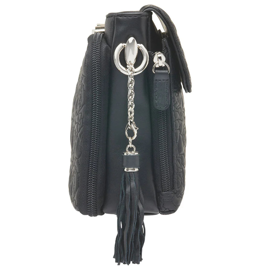 Leather Clutch Concealed Carry Purse Embroidered Lambskin - Black
