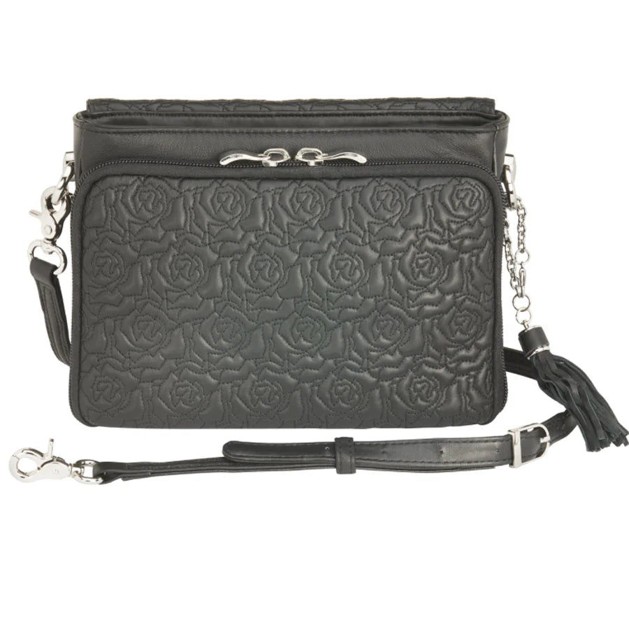 Leather Clutch Concealed Carry Purse Embroidered Lambskin - Black