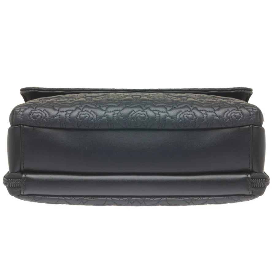 Leather Clutch Concealed Carry Purse Embroidered Lambskin - Black