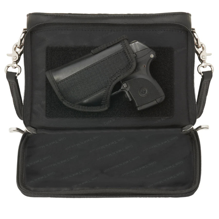 Leather Clutch Concealed Carry Purse Embroidered Lambskin - Black