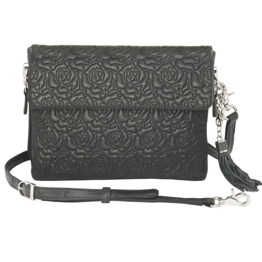 Leather Clutch Concealed Carry Purse Embroidered Lambskin - Black