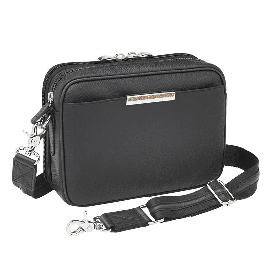Leather Slim Clutch Crossbody Concealed Carry Bag Cowhide - Black