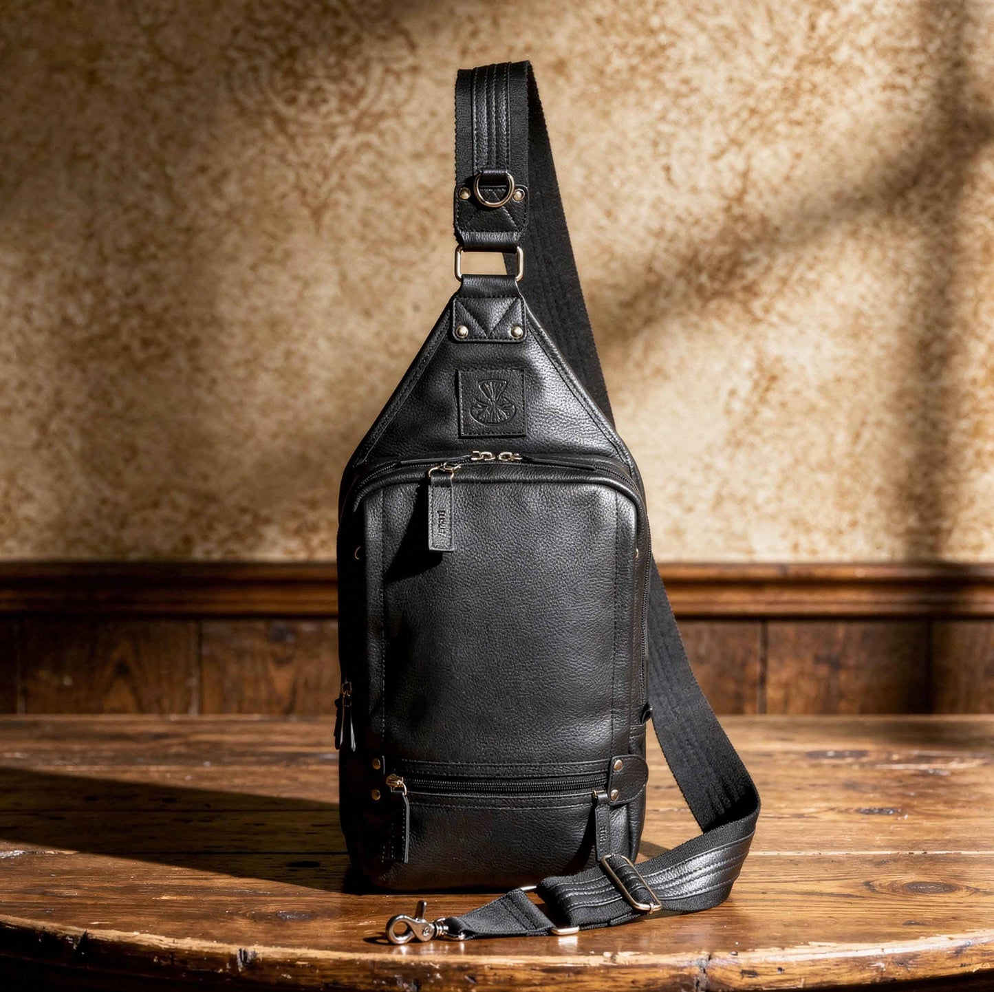 Leather Sling Backpack Concealed Carry Bag Cowhide - Black