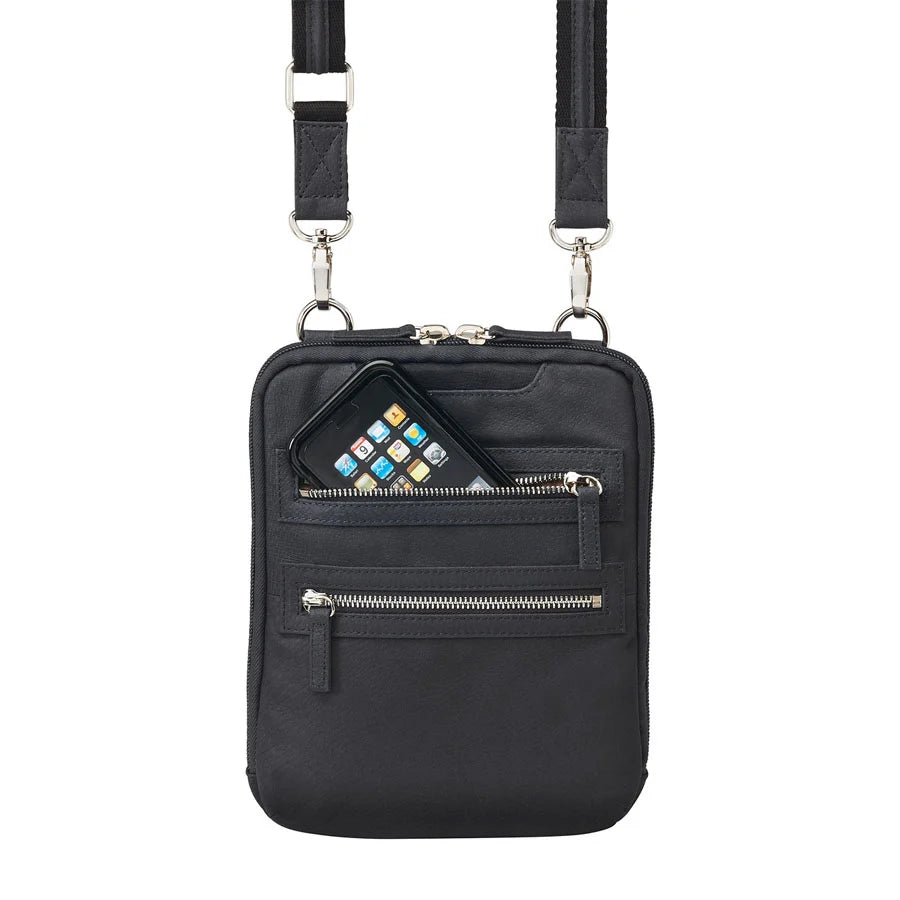 Leather Crossbody Essential Concealed Carry Tumbled Leather - Black