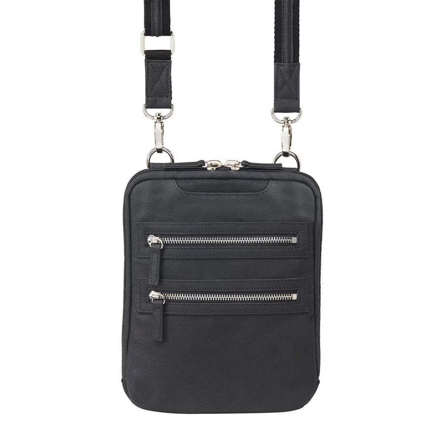 Leather Crossbody Essential Concealed Carry Tumbled Leather - Black