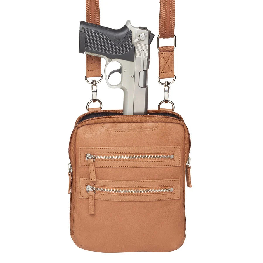 Leather Crossbody Essential Concealed Carry Tumbled Leather - Tan
