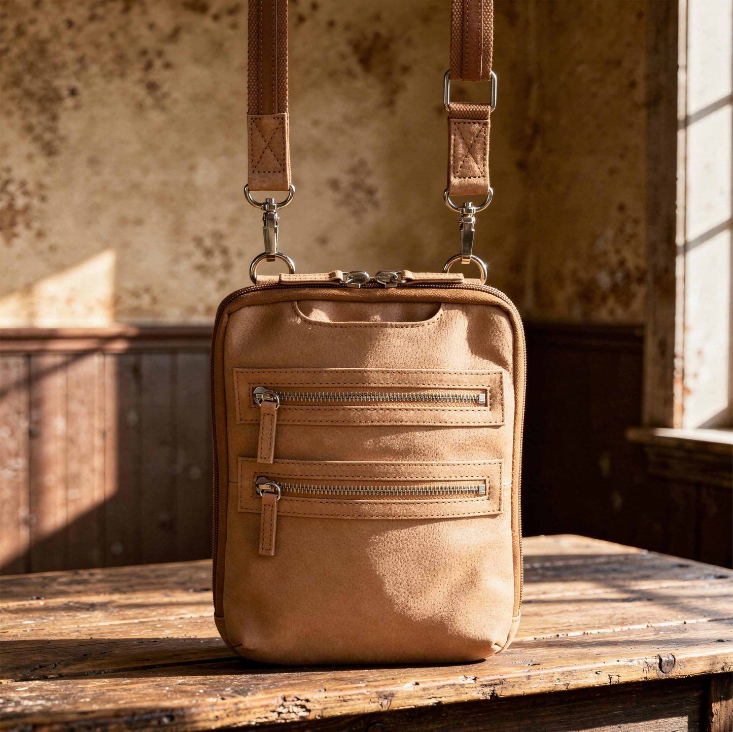 Leather Crossbody Essential Concealed Carry Tumbled Leather - Tan