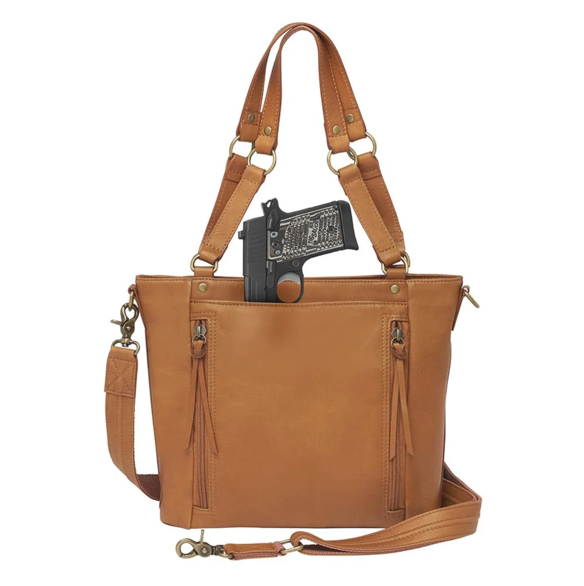 Leather BOHO Shoulder Tote Concealed Carry Purse Cowhide - Tan