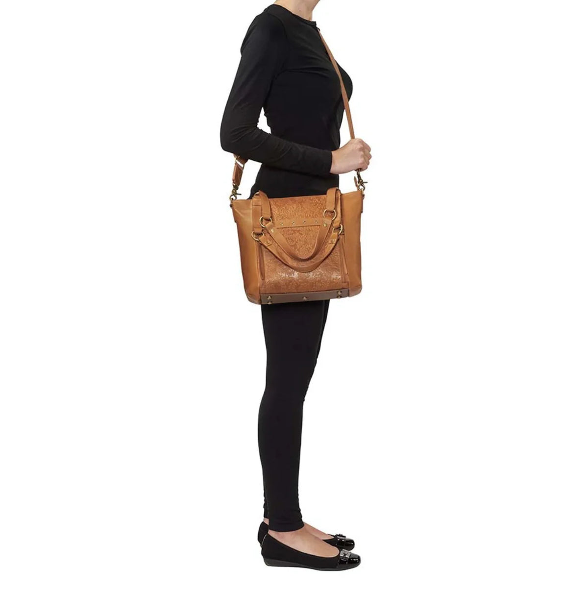 Leather BOHO Shoulder Tote Concealed Carry Purse Cowhide - Tan