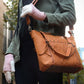 Leather BOHO Shoulder Tote Concealed Carry Purse Cowhide - Tan