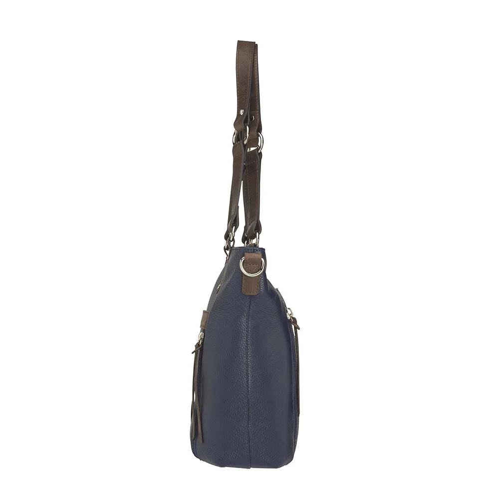 Leather BOHO Shoulder Tote Concealed Carry Purse USA Cowhide - Indigo