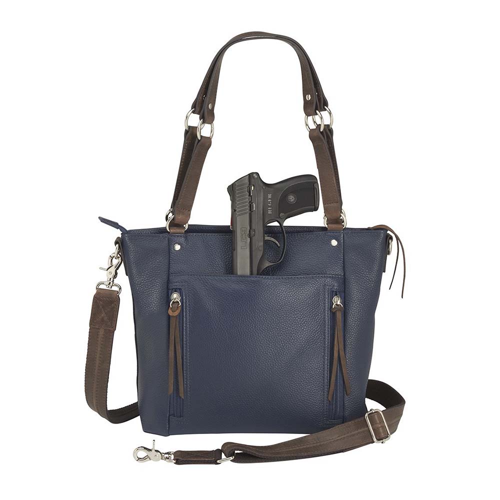 Leather BOHO Shoulder Tote Concealed Carry Purse USA Cowhide - Indigo