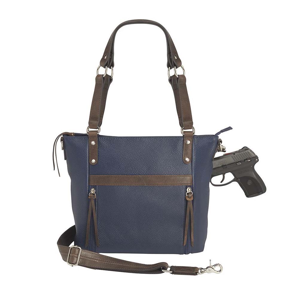 Leather BOHO Shoulder Tote Concealed Carry Purse USA Cowhide - Indigo