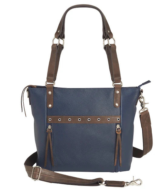 Leather BOHO Shoulder Tote Concealed Carry Purse USA Cowhide - Indigo