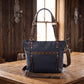 Leather BOHO Shoulder Tote Concealed Carry Purse USA Cowhide - Indigo