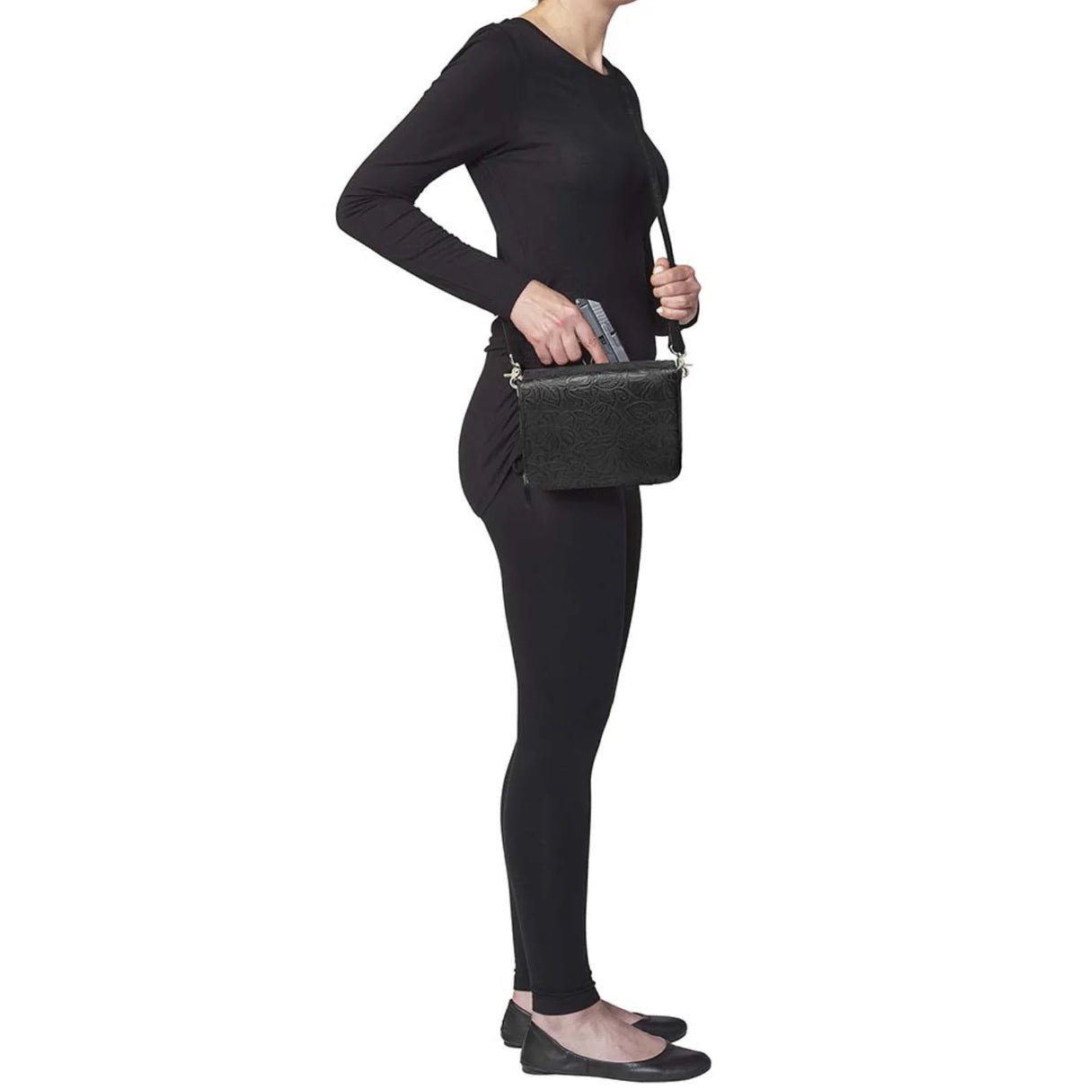 Leather Crossbody Organizer Concealed Carry Purse USA Cowhide - Black