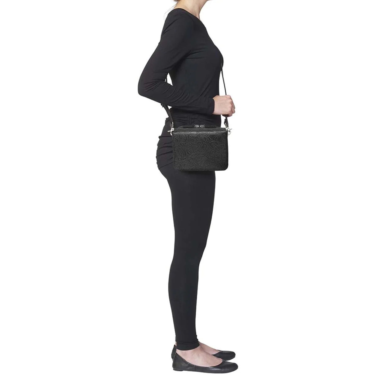 Leather Crossbody Organizer Concealed Carry Purse USA Cowhide - Black