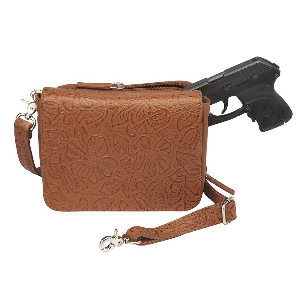 Leather Crossbody Organizer Concealed Carry Purse USA Cowhide - Tan
