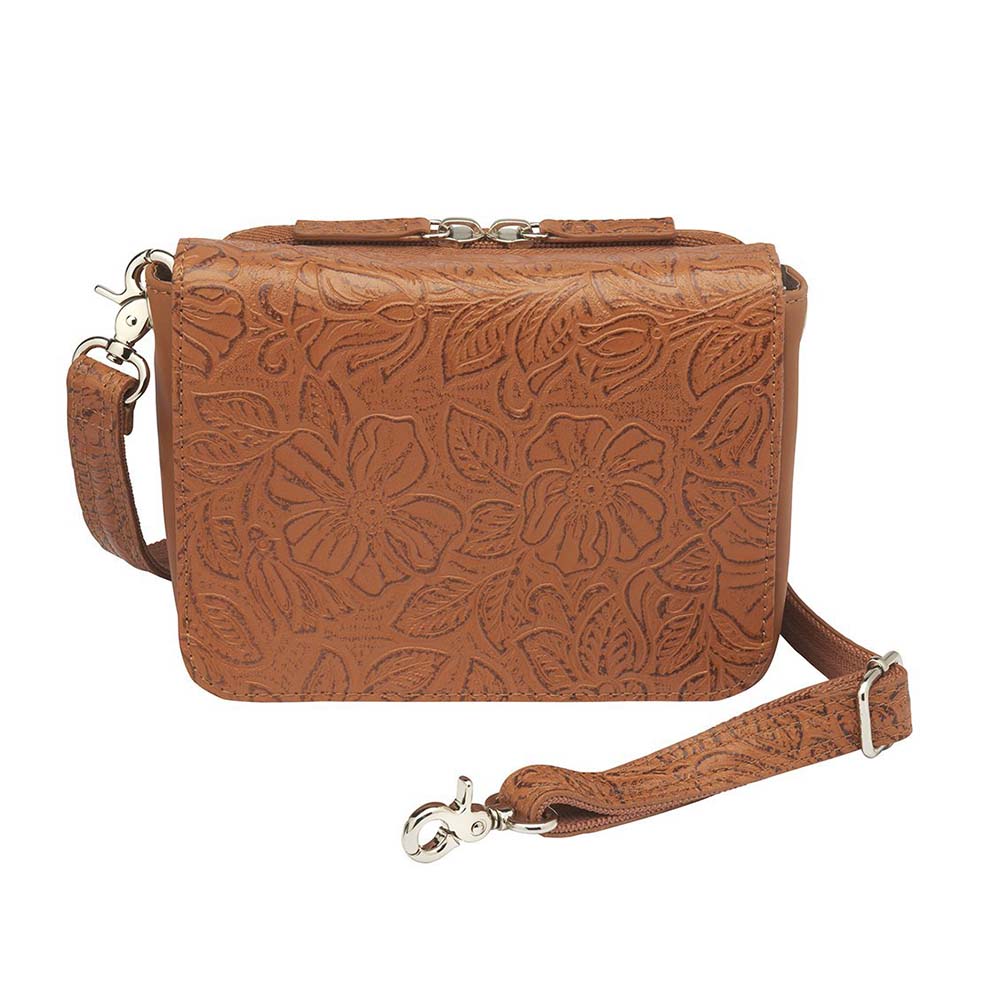 Leather Crossbody Organizer Concealed Carry Purse USA Cowhide - Tan