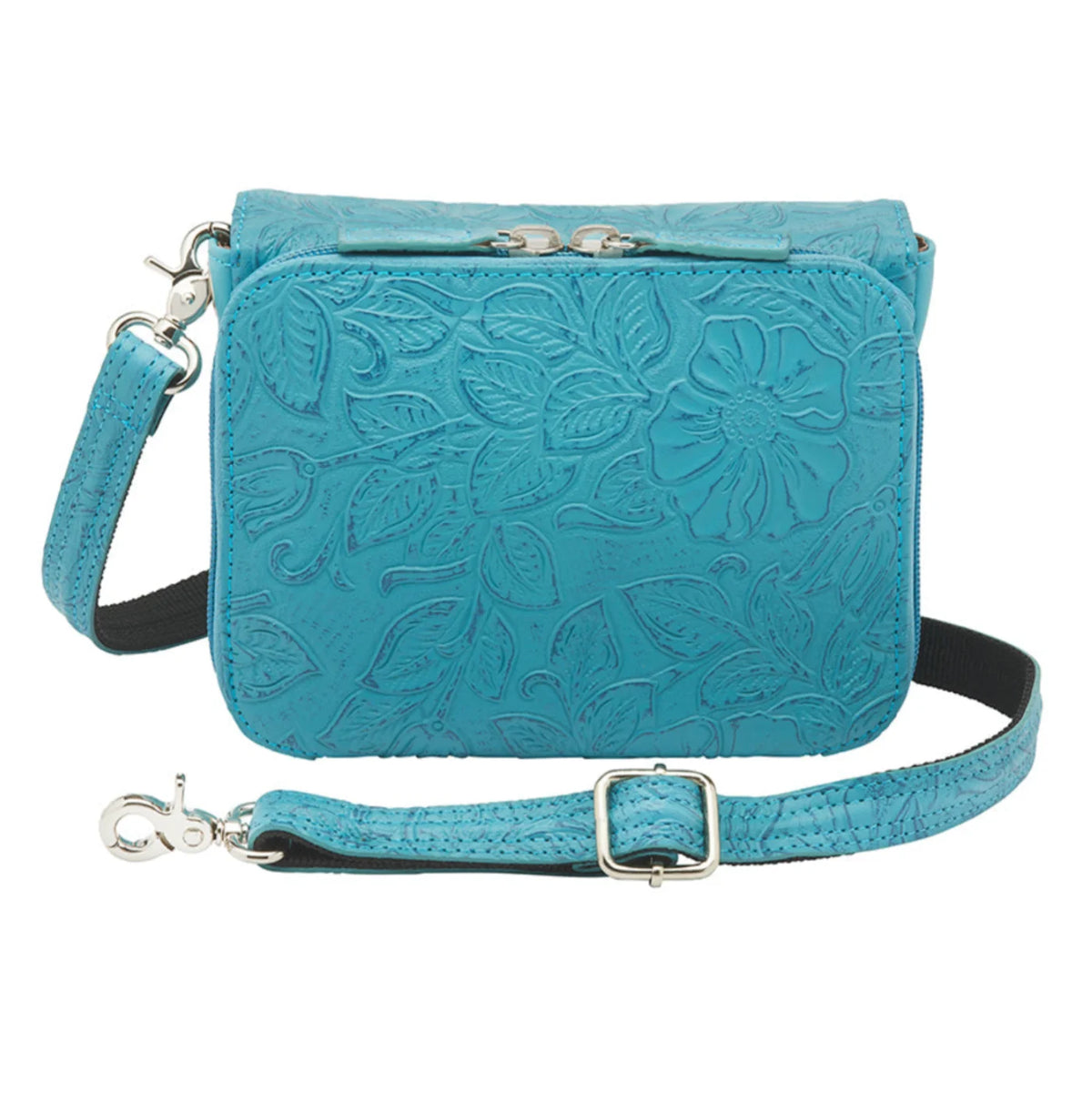 Leather Crossbody Organizer Concealed Carry Purse USA Cowhide - Turquoise