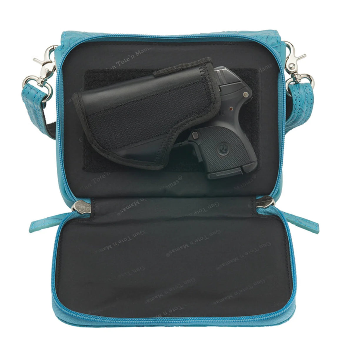 Leather Crossbody Organizer Concealed Carry Purse USA Cowhide - Turquoise
