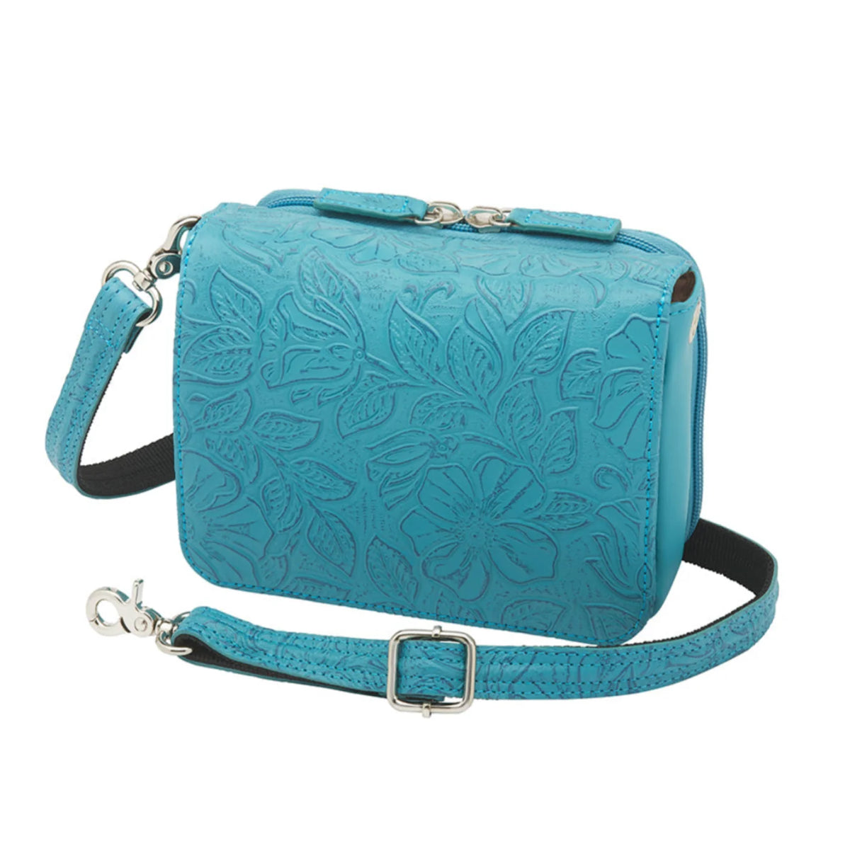 Leather Crossbody Organizer Concealed Carry Purse USA Cowhide - Turquoise
