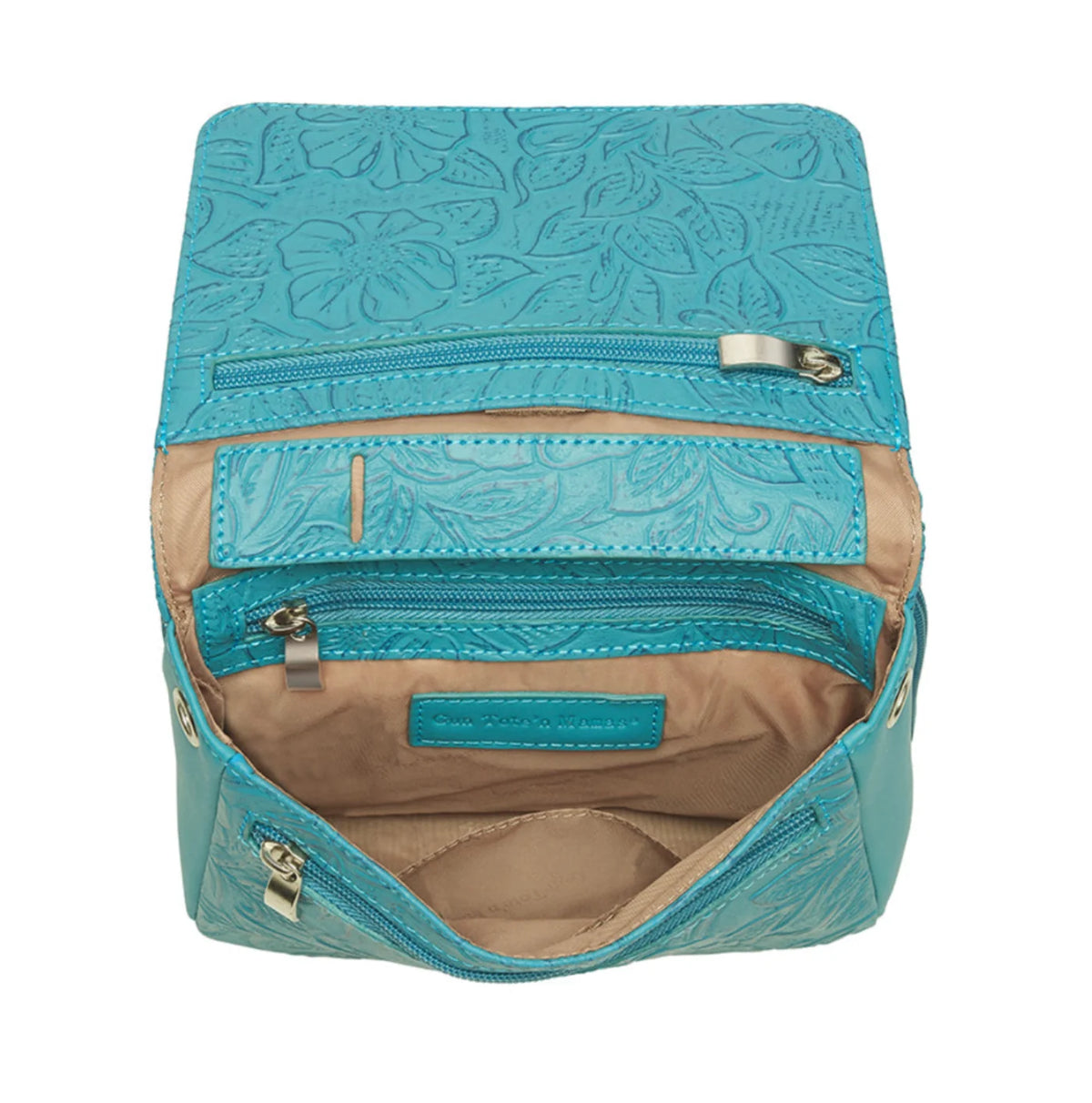Leather Crossbody Organizer Concealed Carry Purse USA Cowhide - Turquoise