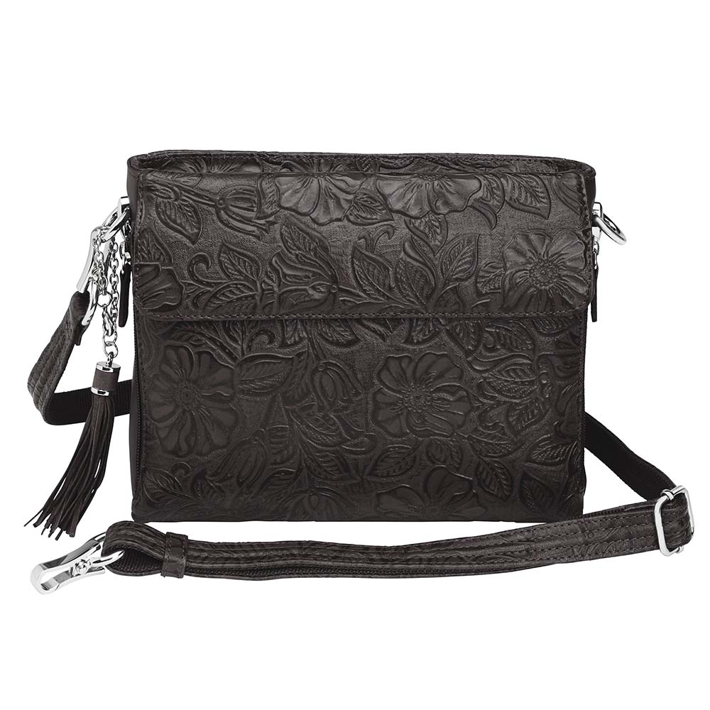 Leather Clutch Concealed Carry Purse Debossed USA Cowhide - Black