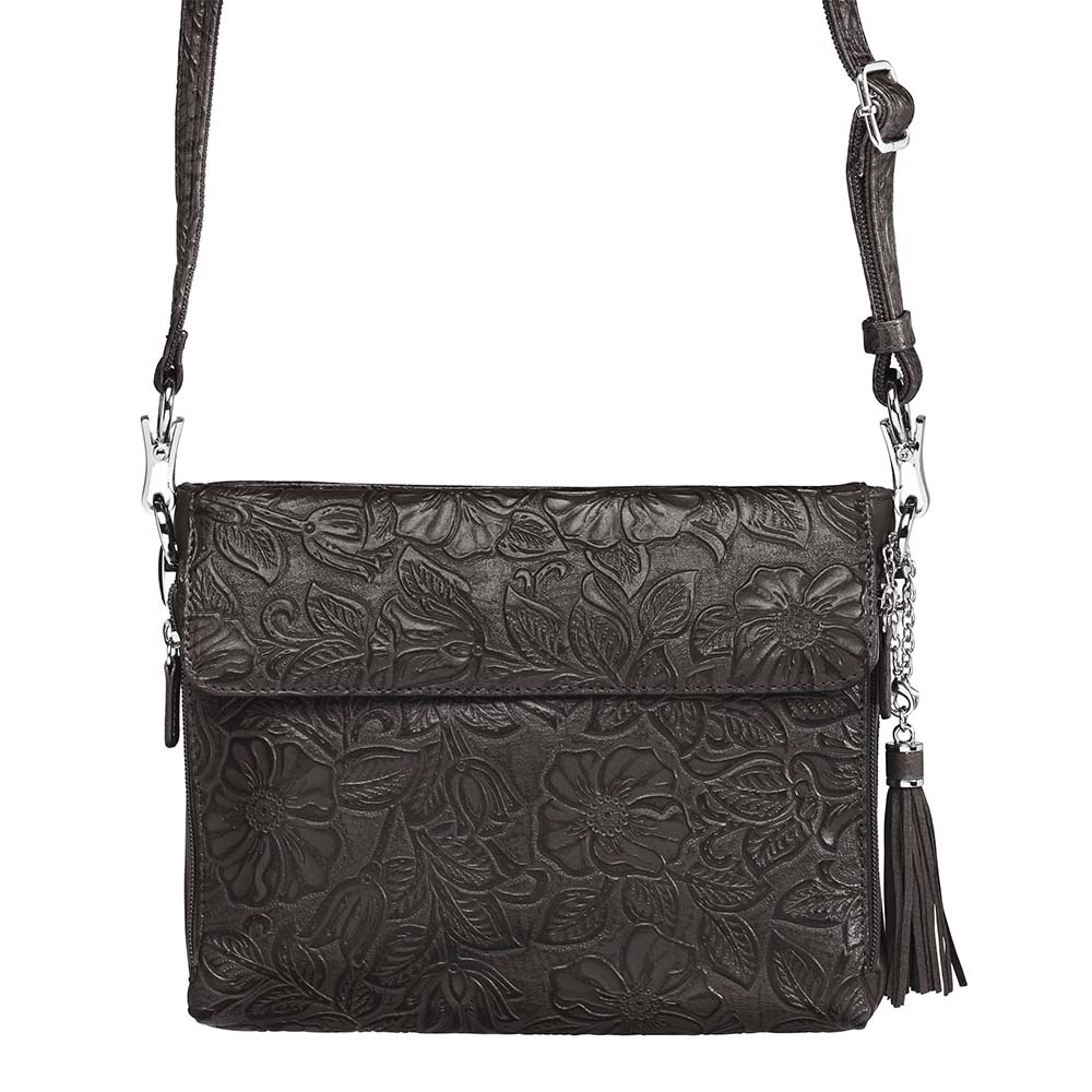 Leather Clutch Concealed Carry Purse Debossed USA Cowhide - Black