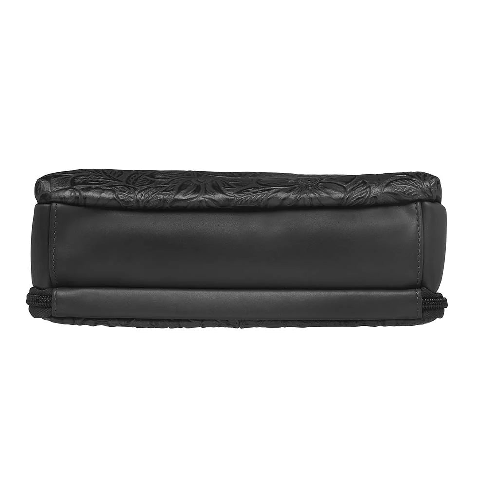 Leather Clutch Concealed Carry Purse Debossed USA Cowhide - Black