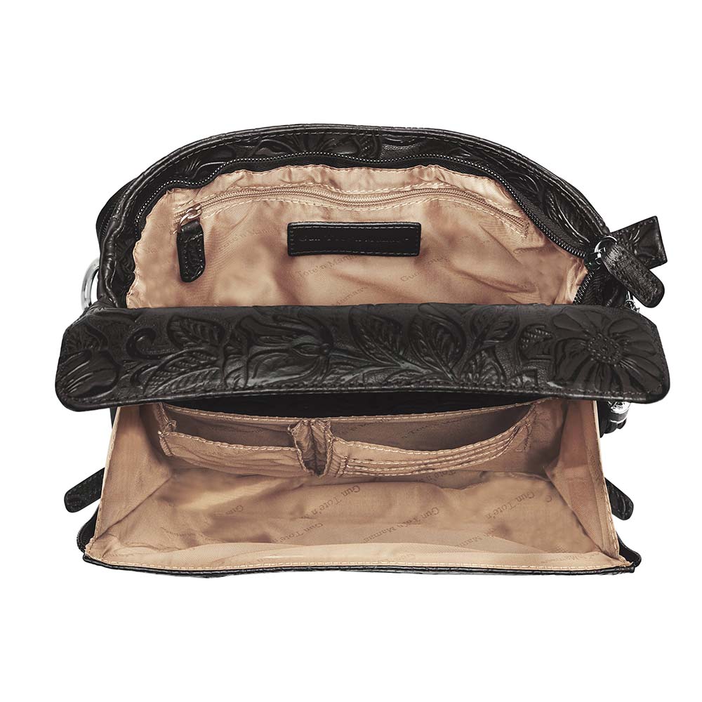 Leather Clutch Concealed Carry Purse Debossed USA Cowhide - Black