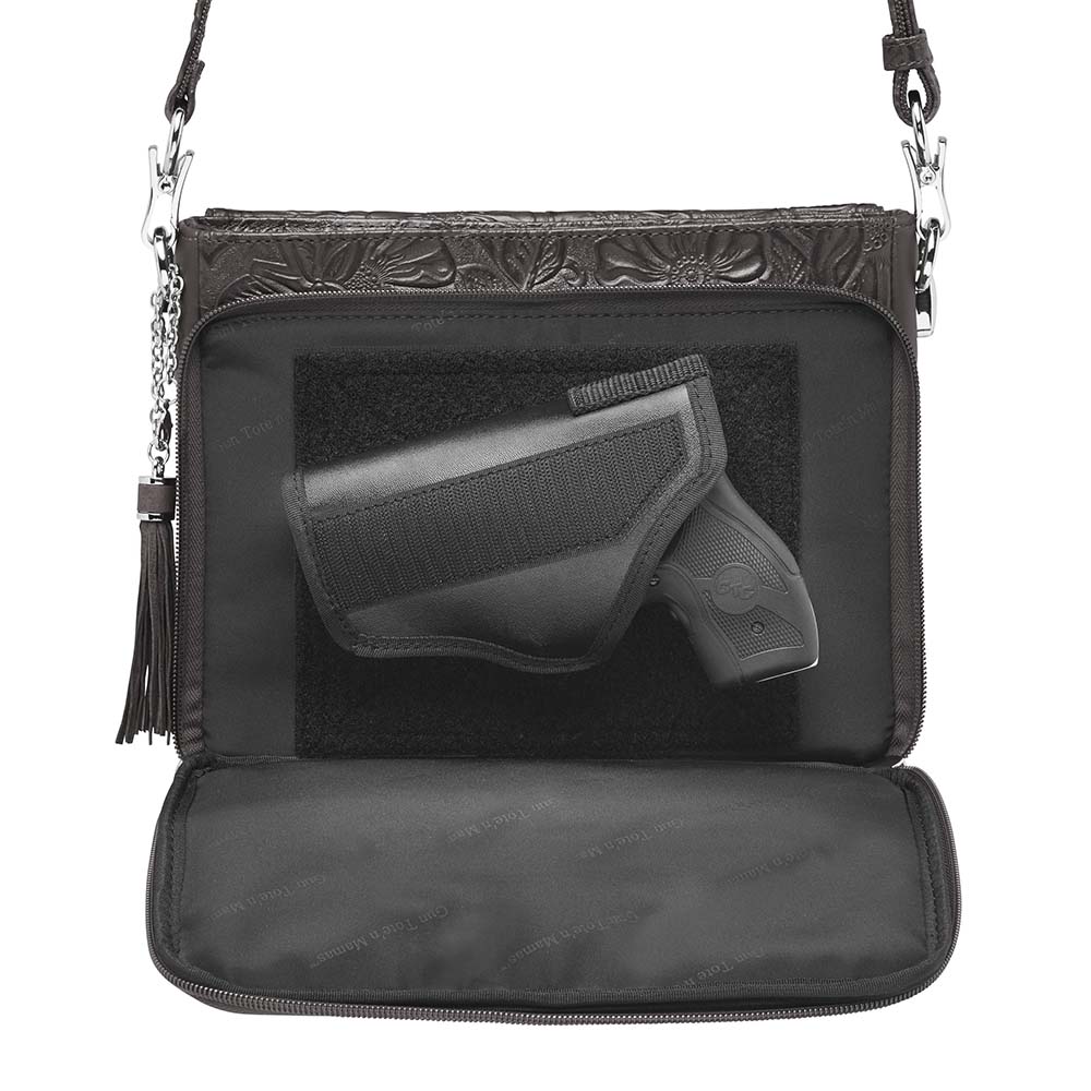 Leather Clutch Concealed Carry Purse Debossed USA Cowhide - Black
