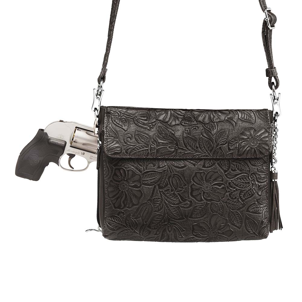 Leather Clutch Concealed Carry Purse Debossed USA Cowhide - Black