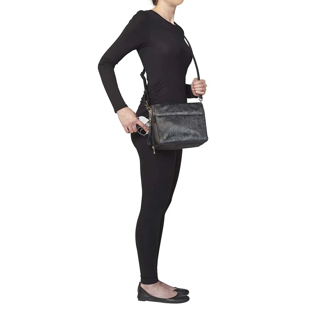 Leather Clutch Concealed Carry Purse Debossed USA Cowhide - Black
