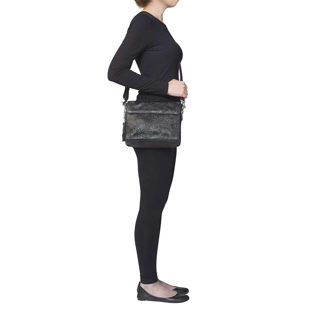Leather Clutch Concealed Carry Purse Debossed USA Cowhide - Black