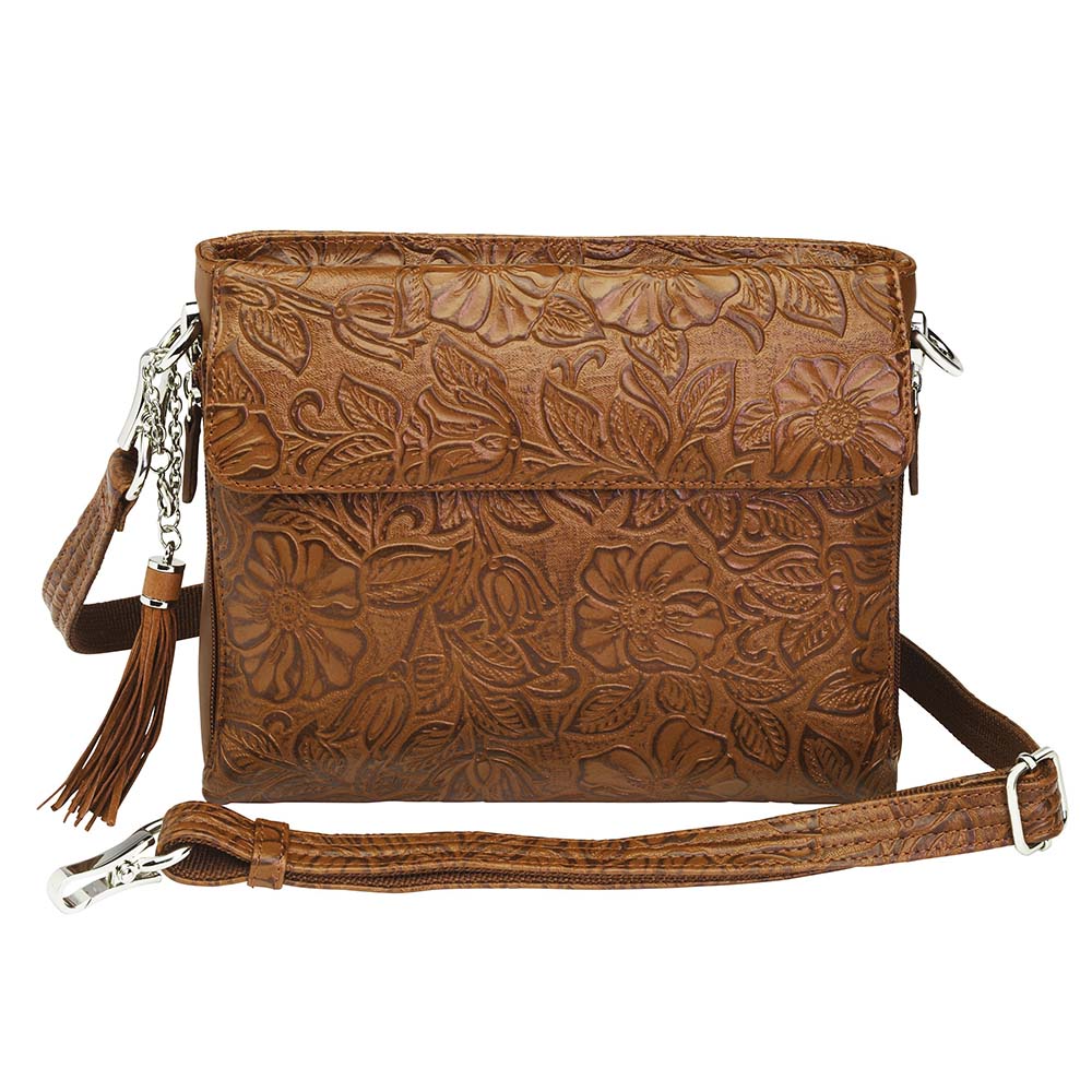 Leather Clutch Concealed Carry Purse Debossed USA Cowhide - Tan