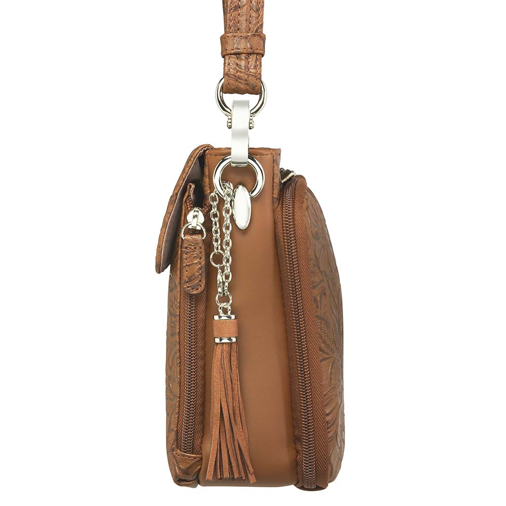 Leather Clutch Concealed Carry Purse Debossed USA Cowhide - Tan