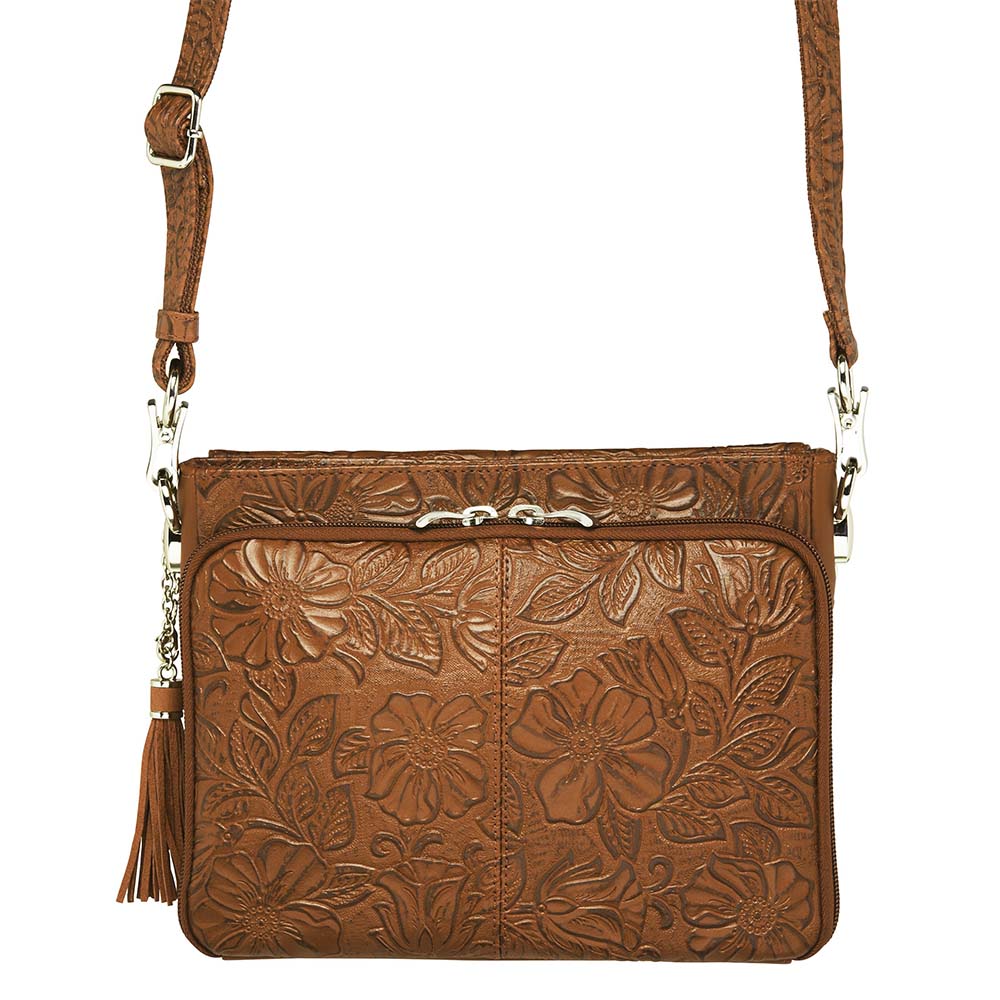 Leather Clutch Concealed Carry Purse Debossed USA Cowhide - Tan