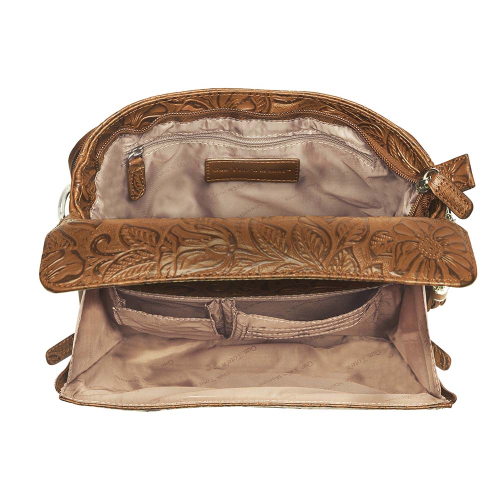 Leather Clutch Concealed Carry Purse Debossed USA Cowhide - Tan