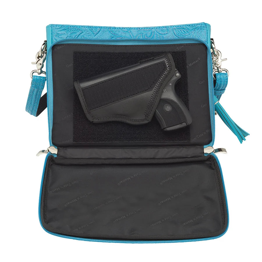 Leather Clutch Concealed Carry Purse Debossed USA Cowhide - Turquoise