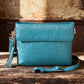 Leather Clutch Concealed Carry Purse Debossed USA Cowhide - Turquoise