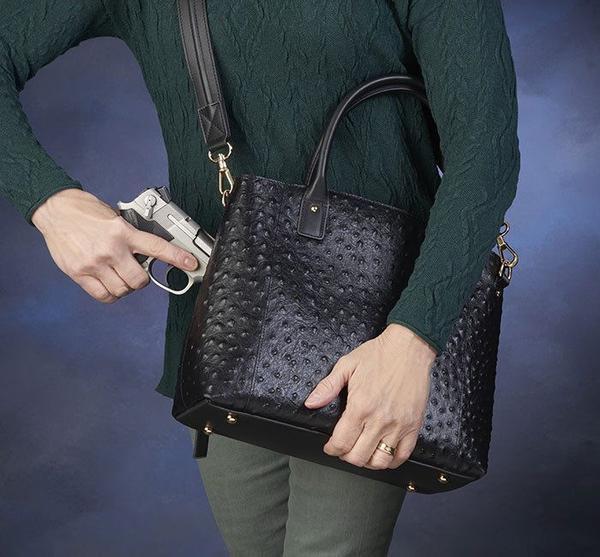 Leather Town Tote Concealed Carry Purse USA Cowhide - Black