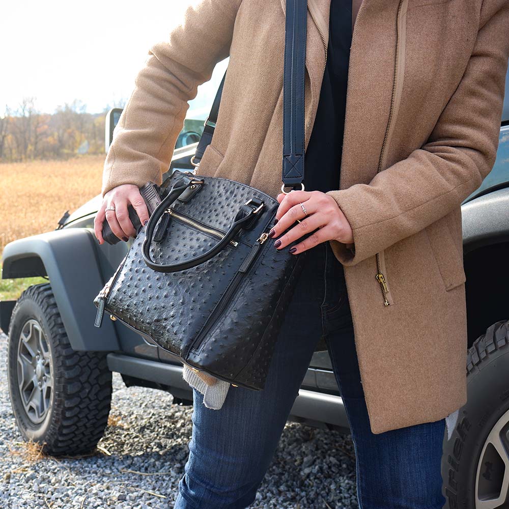 Leather Town Tote Concealed Carry Purse USA Cowhide - Black