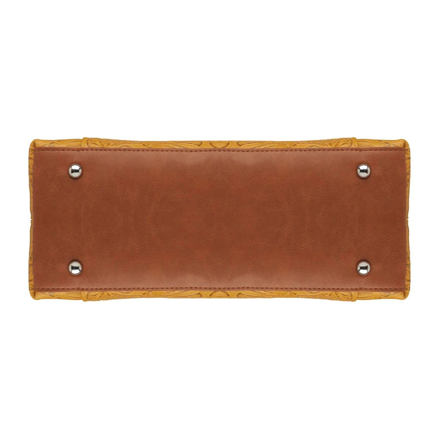 Town Tote Concealed Carry Purse Tooled Cowhide - Mustard