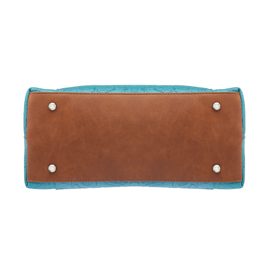 Town Tote Concealed Carry Purse Tooled Cowhide - Turquoise