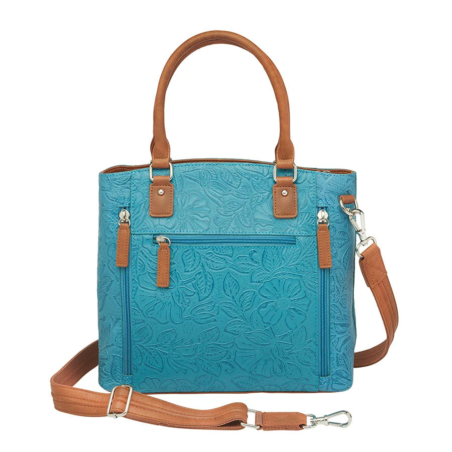 Town Tote Concealed Carry Purse Tooled Cowhide - Turquoise