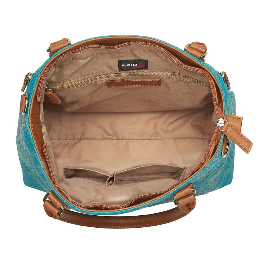 Town Tote Concealed Carry Purse Tooled Cowhide - Turquoise