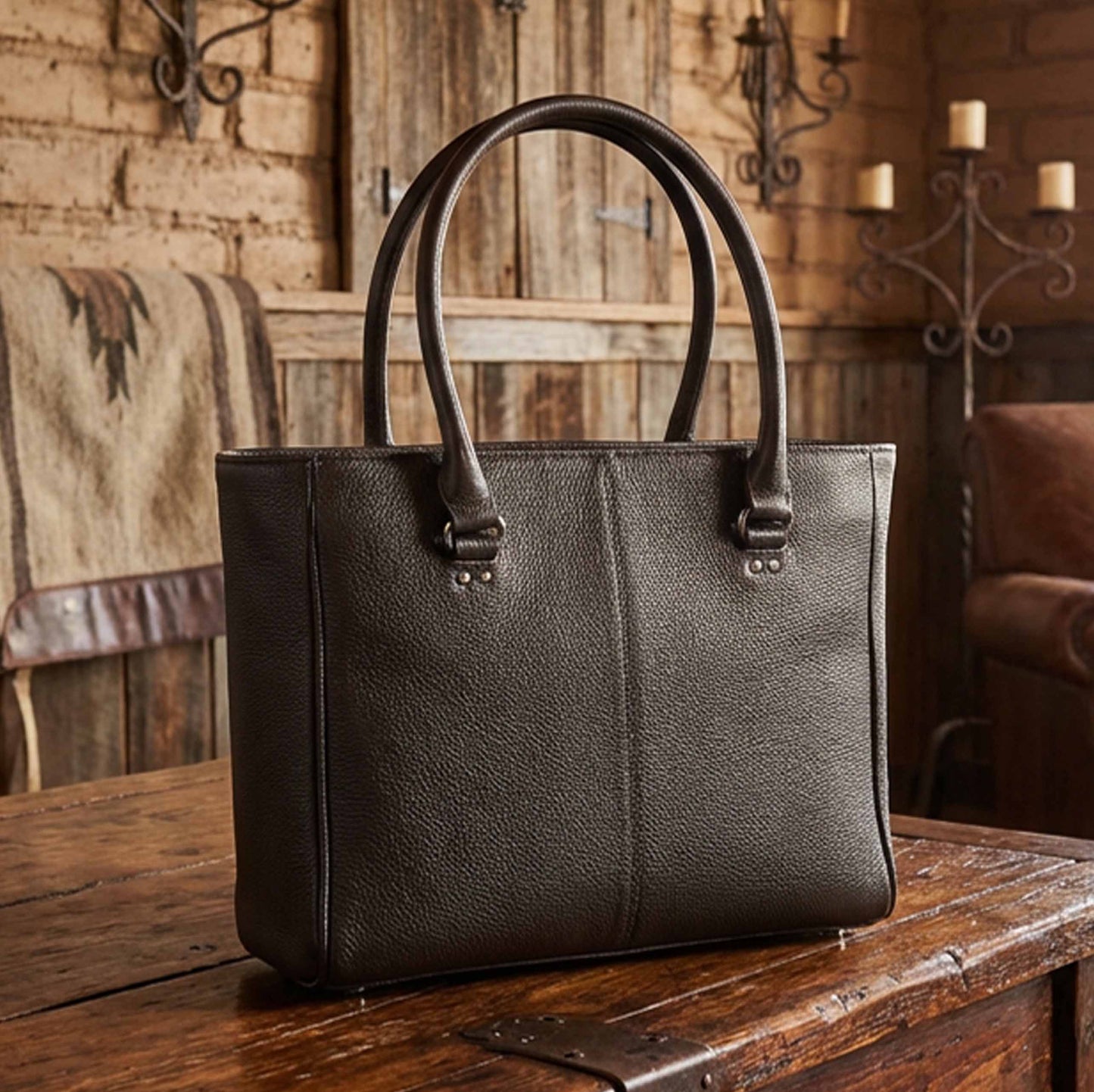 Traditional Open Top Tote Concealed Carry Purse Cowhide - Black